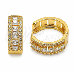 Oro Laminado Huggie Hoop, Gold Filled Style Cluster Design, with White Cubic Zirconia, Polished, Golden Finish, 02.267.0096.25