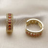 Oro Laminado Huggie Hoop, Gold Filled Style Cluster Design, with Garnet and White Cubic Zirconia, Polished, Golden Finish, 02.267.0096.1.25