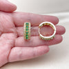 Oro Laminado Huggie Hoop, Gold Filled Style Cluster Design, with Green and White Cubic Zirconia, Polished, Golden Finish, 02.267.0096.2.25