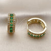 Oro Laminado Huggie Hoop, Gold Filled Style Cluster Design, with Green and White Cubic Zirconia, Polished, Golden Finish, 02.267.0096.2.25