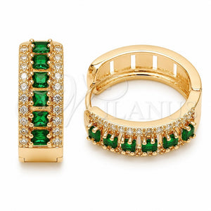 Oro Laminado Huggie Hoop, Gold Filled Style Cluster Design, with Green and White Cubic Zirconia, Polished, Golden Finish, 02.267.0096.2.25