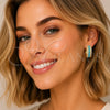 Oro Laminado Huggie Hoop, Gold Filled Style Cluster Design, with Turquoise and White Cubic Zirconia, Polished, Golden Finish, 02.267.0096.3.25