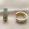 Oro Laminado Huggie Hoop, Gold Filled Style Cluster Design, with Turquoise and White Cubic Zirconia, Polished, Golden Finish, 02.267.0096.3.25