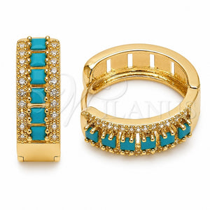 Oro Laminado Huggie Hoop, Gold Filled Style Cluster Design, with Turquoise and White Cubic Zirconia, Polished, Golden Finish, 02.267.0096.3.25