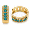 Oro Laminado Huggie Hoop, Gold Filled Style Cluster Design, with Turquoise and White Cubic Zirconia, Polished, Golden Finish, 02.267.0096.3.25