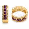 Oro Laminado Huggie Hoop, Gold Filled Style Cluster Design, with Amethyst and White Cubic Zirconia, Polished, Golden Finish, 02.267.0096.4.25