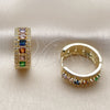 Oro Laminado Huggie Hoop, Gold Filled Style Cluster Design, with Multicolor and White Cubic Zirconia, Polished, Golden Finish, 02.267.0096.5.25