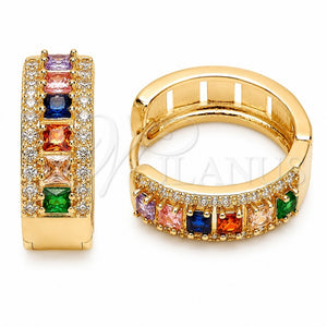 Oro Laminado Huggie Hoop, Gold Filled Style Cluster Design, with Multicolor and White Cubic Zirconia, Polished, Golden Finish, 02.267.0096.5.25