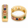 Oro Laminado Huggie Hoop, Gold Filled Style Cluster Design, with Multicolor and White Cubic Zirconia, Polished, Golden Finish, 02.267.0096.5.25