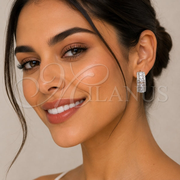 Rhodium Gold Filled Huggie Hoop, Cluster Design, with White Cubic Zirconia, Polished, Rhodium Finish, 02.267.0096.6.25