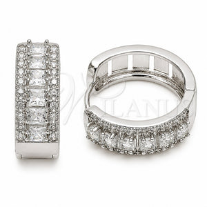 Rhodium Gold Filled Huggie Hoop, Cluster Design, with White Cubic Zirconia, Polished, Rhodium Finish, 02.267.0096.6.25