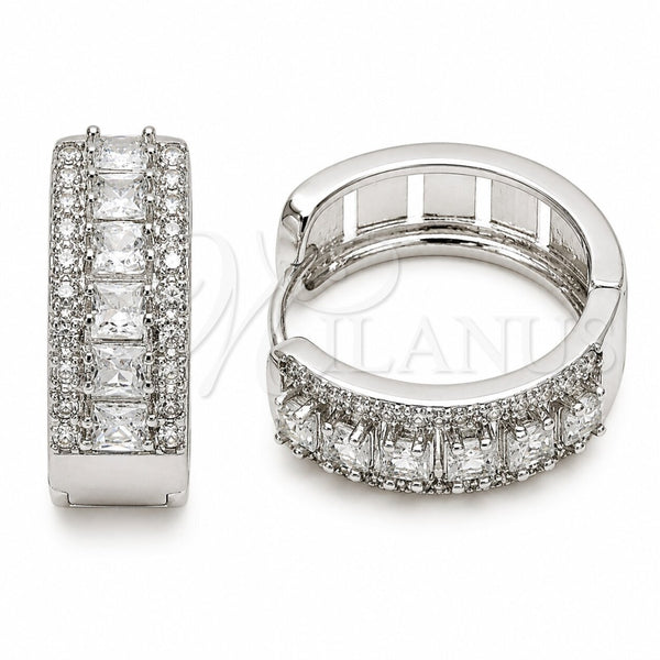 Rhodium Gold Filled Huggie Hoop, Cluster Design, with White Cubic Zirconia, Polished, Rhodium Finish, 02.267.0096.6.25