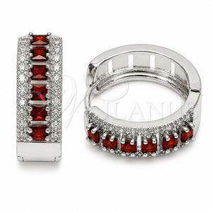 Rhodium Gold Filled Huggie Hoop, Cluster Design, with Garnet and White Cubic Zirconia, Polished, Rhodium Finish, 02.267.0096.7.25