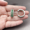Rhodium Gold Filled Huggie Hoop, Cluster Design, with Green Cubic Zirconia, Polished, Rhodium Finish, 02.267.0096.8.25