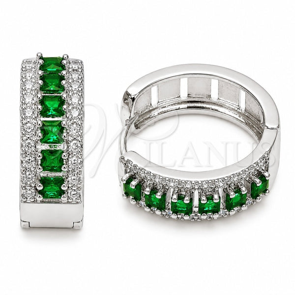 Rhodium Gold Filled Huggie Hoop, Cluster Design, with Green Cubic Zirconia, Polished, Rhodium Finish, 02.267.0096.8.25