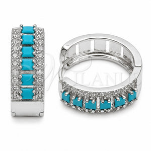 Rhodium Gold Filled Huggie Hoop, Cluster Design, with Turquoise and White Cubic Zirconia, Polished, Rhodium Finish, 02.267.0096.9.25