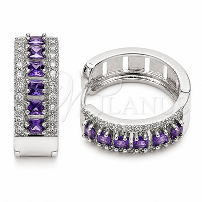 Rhodium Gold Filled Huggie Hoop, Cluster Design, with Amethyst and White Cubic Zirconia, Polished, Rhodium for wholesale, main product view
