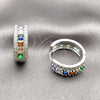 Rhodium Gold Filled Huggie Hoop, Cluster Design, with Multicolor and White Cubic Zirconia, Polished, Rhodium Finish, 02.267.0096.11.25