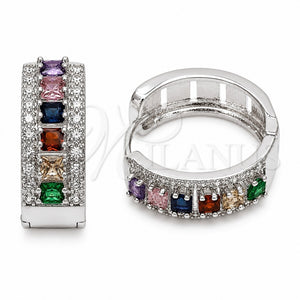 Rhodium Gold Filled Huggie Hoop, Cluster Design, with Multicolor and White Cubic Zirconia, Polished, Rhodium Finish, 02.267.0096.11.25
