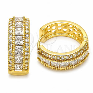 Oro Laminado Huggie Hoop, Gold Filled Style Cluster Design, with White Cubic Zirconia, Polished, Golden Finish, 02.267.0097.20