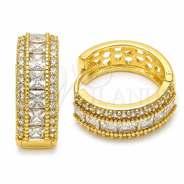 Oro Laminado Huggie Hoop, Gold Filled Style Cluster Design, with White Cubic Zirconia, Polished, Golden Finish, 02.267.0097.20
