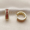 Oro Laminado Huggie Hoop, Gold Filled Style Cluster Design, with Garnet and White Cubic Zirconia, Polished, Golden Finish, 02.267.0097.1.20