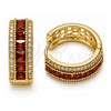 Oro Laminado Huggie Hoop, Gold Filled Style Cluster Design, with Garnet and White Cubic Zirconia, Polished, Golden Finish, 02.267.0097.1.20