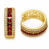 Oro Laminado Huggie Hoop, Gold Filled Style Cluster Design, with Garnet and White Cubic Zirconia, Polished, Golden Finish, 02.267.0097.1.20