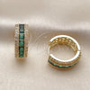 Oro Laminado Huggie Hoop, Gold Filled Style Cluster Design, with Green and White Cubic Zirconia, Polished, Golden Finish, 02.267.0097.2.20