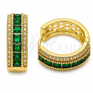 Oro Laminado Huggie Hoop, Gold Filled Style Cluster Design, with Green and White Cubic Zirconia, Polished, Golden Finish, 02.267.0097.2.20