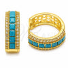 Oro Laminado Huggie Hoop, Gold Filled Style Cluster Design, with Turquoise Cubic Zirconia, Polished, Golden Finish, 02.267.0097.3.20