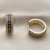 Oro Laminado Huggie Hoop, Gold Filled Style Cluster Design, with Amethyst and White Cubic Zirconia, Polished, Golden Finish, 02.267.0097.4.20