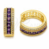 Oro Laminado Huggie Hoop, Gold Filled Style Cluster Design, with Amethyst and White Cubic Zirconia, Polished, Golden Finish, 02.267.0097.4.20