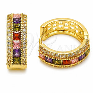 Oro Laminado Huggie Hoop, Gold Filled Style Cluster Design, with Multicolor Cubic Zirconia, Polished, Golden Finish, 02.267.0097.5.20