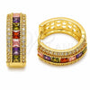 Oro Laminado Huggie Hoop, Gold Filled Style Cluster Design, with Multicolor Cubic Zirconia, Polished, Golden Finish, 02.267.0097.5.20