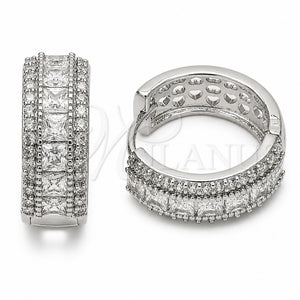 Rhodium Gold Filled Huggie Hoop, Cluster Design, with White Cubic Zirconia, Polished, Rhodium Finish, 02.267.0097.6.20