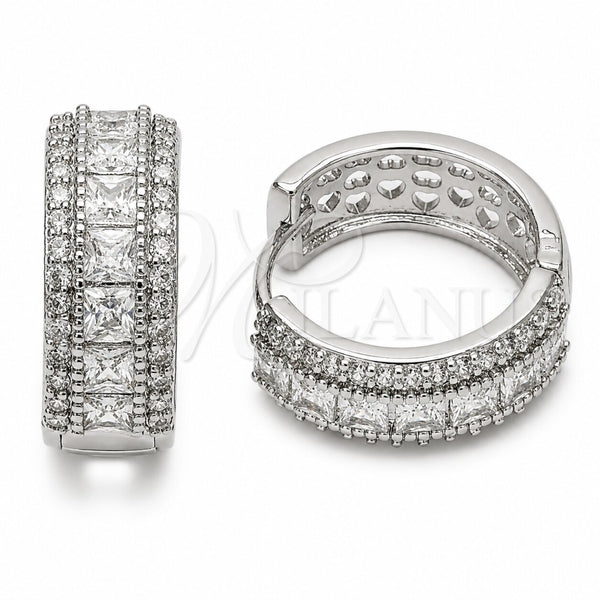 Rhodium Gold Filled Huggie Hoop, Cluster Design, with White Cubic Zirconia, Polished, Rhodium Finish, 02.267.0097.6.20