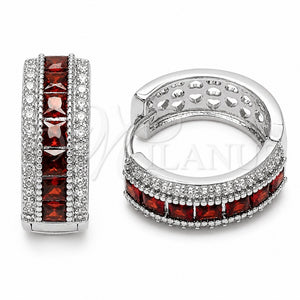 Rhodium Gold Filled Huggie Hoop, Cluster Design, with Garnet and White Cubic Zirconia, Polished, Rhodium Finish, 02.267.0097.7.20