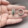 Rhodium Gold Filled Huggie Hoop, Cluster Design, with Green and White Cubic Zirconia, Polished, Rhodium Finish, 02.267.0097.8.20