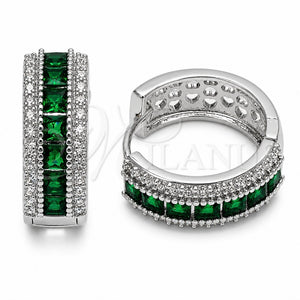 Rhodium Gold Filled Huggie Hoop, Cluster Design, with Green and White Cubic Zirconia, Polished, Rhodium Finish, 02.267.0097.8.20
