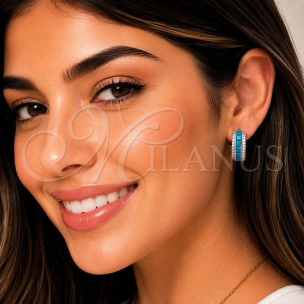 Rhodium Gold Filled Huggie Hoop, Cluster Design, with Turquoise and White Cubic Zirconia, Polished, Rhodium Finish, 02.267.0097.9.20