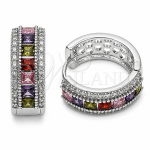 Rhodium Gold Filled Huggie Hoop, Cluster Design, with Multicolor and White Cubic Zirconia, Polished, Rhodium Finish, 02.267.0097.11.20