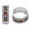 Rhodium Gold Filled Huggie Hoop, Cluster Design, with Multicolor and White Cubic Zirconia, Polished, Rhodium Finish, 02.267.0097.11.20