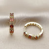 Oro Laminado Huggie Hoop, Gold Filled Style Baguette Design, with Garnet and White Cubic Zirconia, Polished, Golden Finish, 02.267.0098.1.22