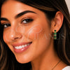 Oro Laminado Huggie Hoop, Gold Filled Style Baguette Design, with Green and White Cubic Zirconia, Polished, Golden Finish, 02.267.0098.2.22
