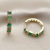 Oro Laminado Huggie Hoop, Gold Filled Style Baguette Design, with Green and White Cubic Zirconia, Polished, Golden Finish, 02.267.0098.2.22
