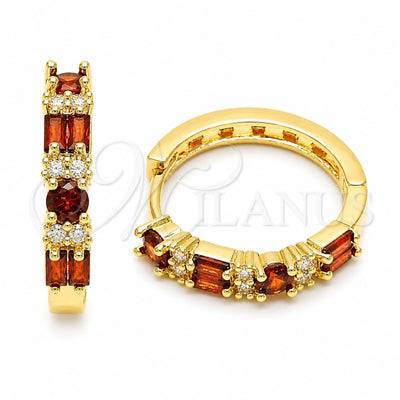 Oro Laminado Huggie Hoop, Gold Filled Style Baguette Design, with Green and White Cubic Zirconia, Polished for wholesale, main product view