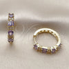 Oro Laminado Huggie Hoop, Gold Filled Style Baguette Design, with Amethyst and White Cubic Zirconia, Polished, Golden Finish, 02.267.0098.3.22