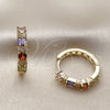 Oro Laminado Huggie Hoop, Gold Filled Style Baguette Design, with Multicolor and White Cubic Zirconia, Polished, Golden Finish, 02.267.0098.4.22