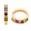 Oro Laminado Huggie Hoop, Gold Filled Style Baguette Design, with Multicolor and White Cubic Zirconia, Polished, Golden Finish, 02.267.0098.4.22